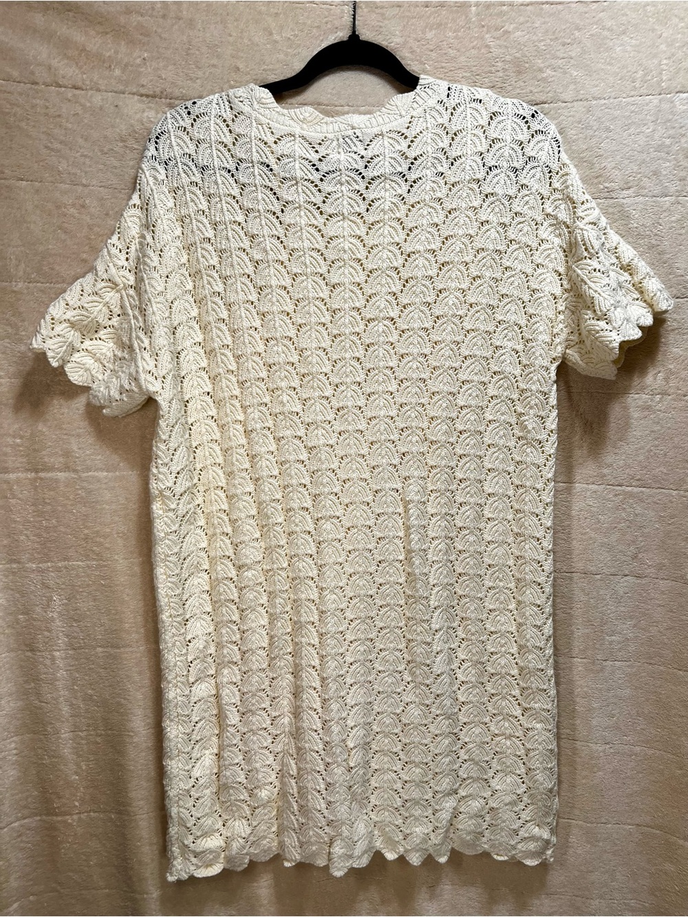 A New Day Cream Crochet Sweater Dress Short Sleeve Lined Size M NWT - Picture 2 of 6